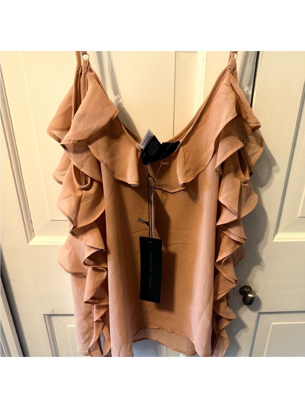 NWT No One Carez, Tan Ruffle Top